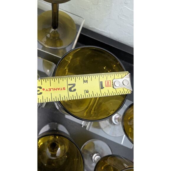 Hand Blown Dark Amber Wine Cordial Glasses Vintage Lot Of 9 MCM Olive Green - Picture 8 of 13